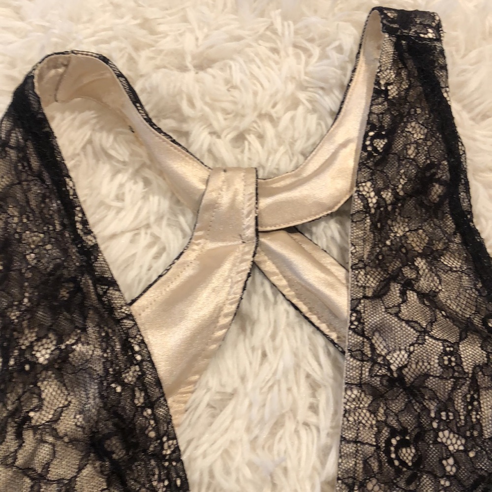 Stunning BEBE layered with satin and lace dress.  Sexy Low deep V cut front. - Picture 13 of 13